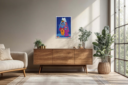 Living Room Cabinet Preview of Radha Krishna – The Eternal Bond of Love Wall Art in White Color Frame
