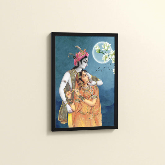 Side View of Moonlit Melody – Radha Krishna Flute Love Wall Art & Decor in Black Color Frame