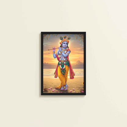 Wall View of Murlidhar – Krishna Playing Flute Wall Art & Decor in Black Color Frame