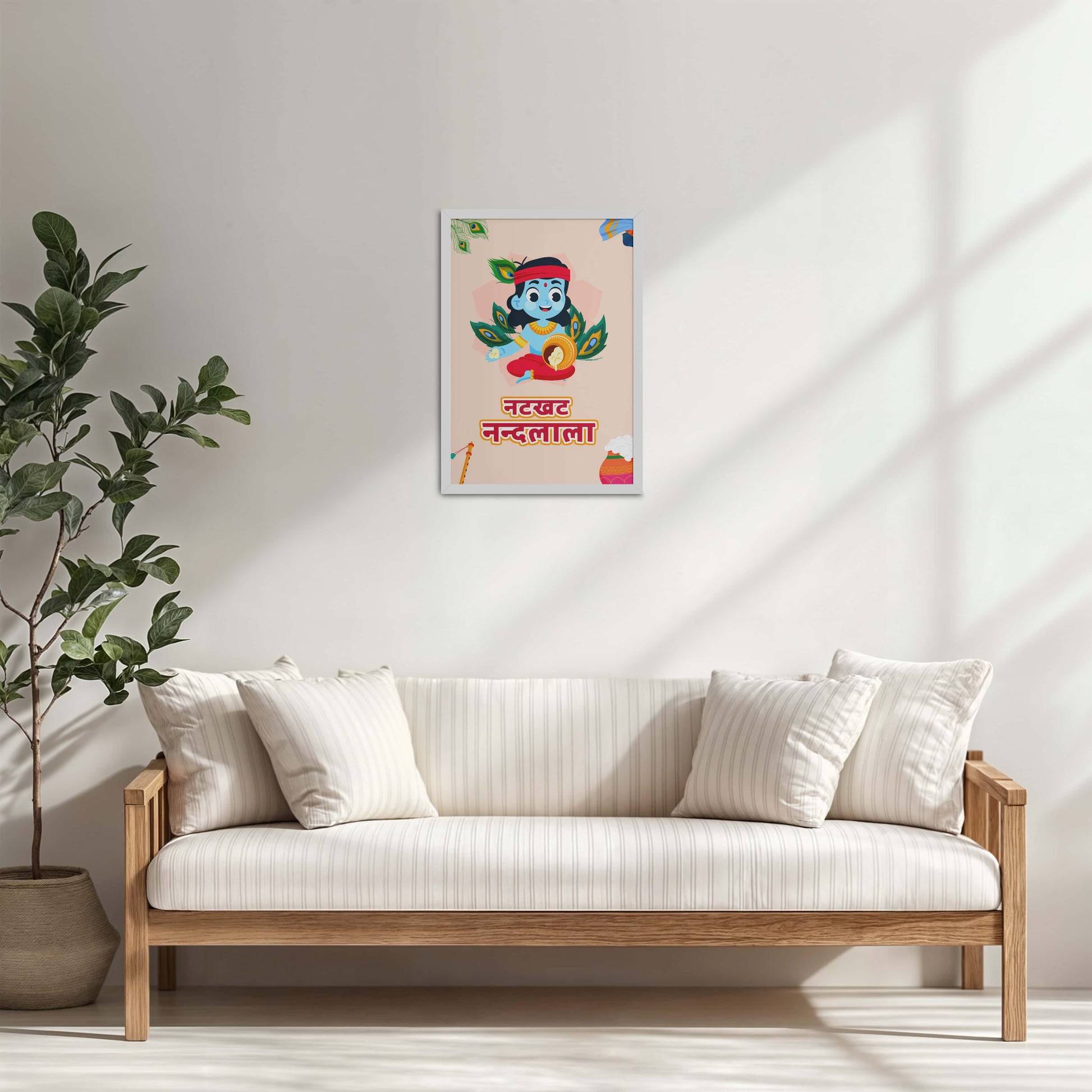 Living Room Cabinet Table Preview of Natkhat Nandlala – Bal Krishna Wall Art & Decor in White Color Frame
