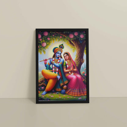 Floor View of Eternal Love – Radha Krishna Devotional Wall Art in Black Color Frame