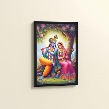 Side View of Eternal Love – Radha Krishna Devotional Wall Art in Black Color Frame