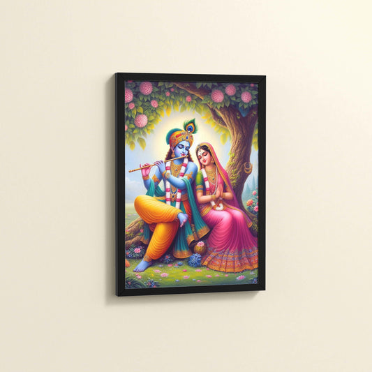 Side View of Eternal Love – Radha Krishna Devotional Wall Art in Black Color Frame