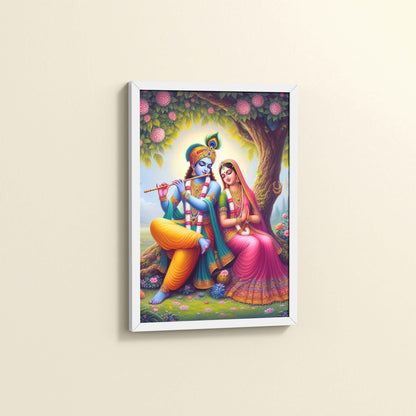 Side View of Eternal Love – Radha Krishna Devotional Wall Art in White Color Frame