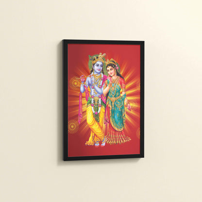 Side View of Spiritual Blessings of Radha Krishna – Wall Art & Decor in Black Color Frame