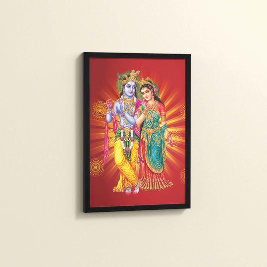 Side View of Spiritual Blessings of Radha Krishna – Wall Art & Decor in Black Color Frame