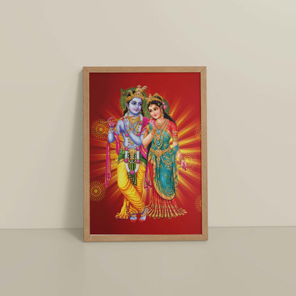 Floor View of Spiritual Blessings of Radha Krishna – Wall Art & Decor in Natrual Color Frame