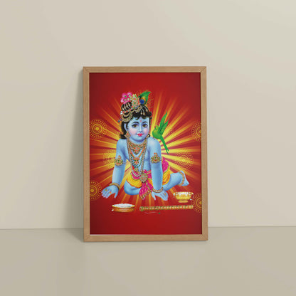 Floor View of Bal Krishna Devotional Wall Frame Painting in Natrual Color Frame