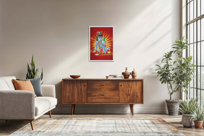 Living Room Sofa Preview of Bal Krishna Devotional Wall Frame Painting in White Color Frame