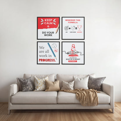 Living Room Sofa Preview of Brain Boost – Progress & Success Quote Set of 4 Frames in Black Color Frame