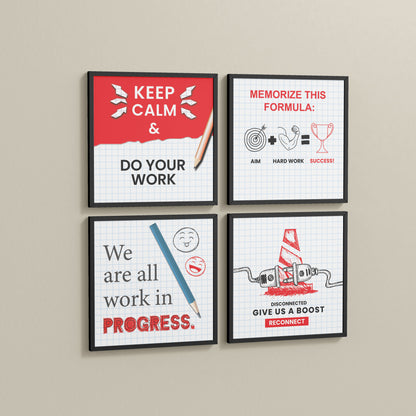 Side View of Brain Boost – Progress & Success Quote Set of 4 Frames in Black Color Frame
