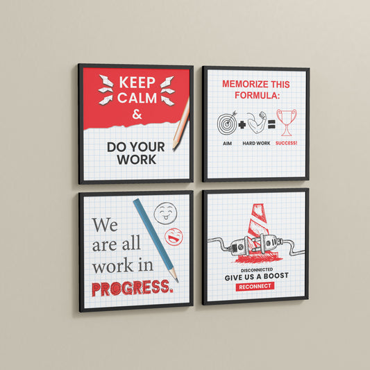 Side View of Brain Boost – Progress & Success Quote Set of 4 Frames in Black Color Frame