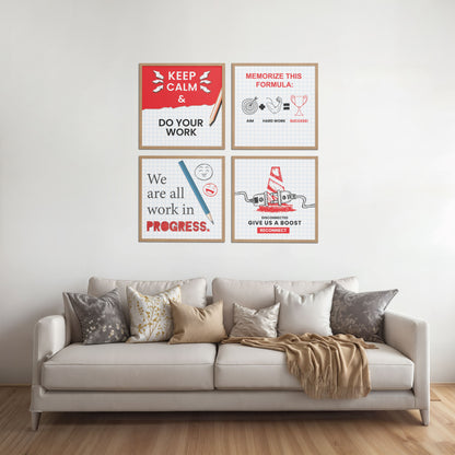 Living Room Sofa Preview of Brain Boost – Progress & Success Quote Set of 4 Frames in Natrual Color Frame