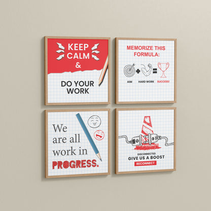 Side View of Brain Boost – Progress & Success Quote Set of 4 Frames in Natrual Color Frame
