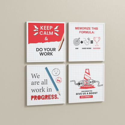 Side View of Brain Boost – Progress & Success Quote Set of 4 Frames in White Color Frame