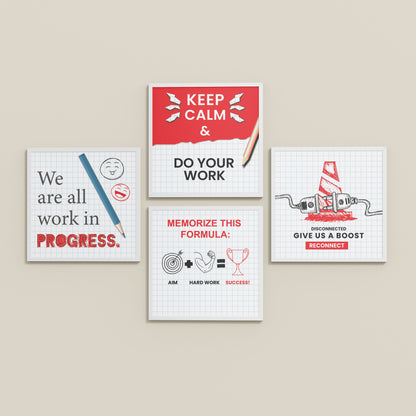 Inclined Floor View of Brain Boost – Progress & Success Quote Set of 4 Frames in White Color Frame