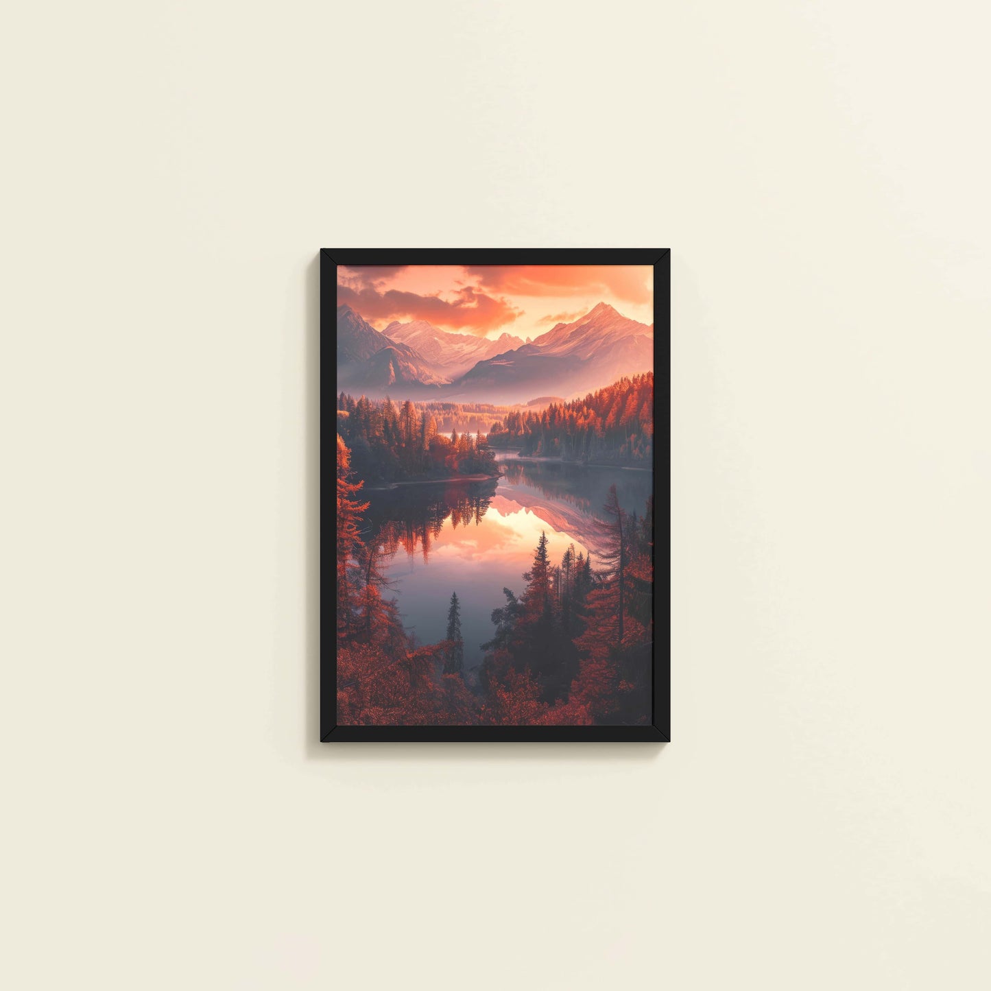 Wall View of Autumn Serenity – Scenic Landscape Photo Frame in Black Color Frame