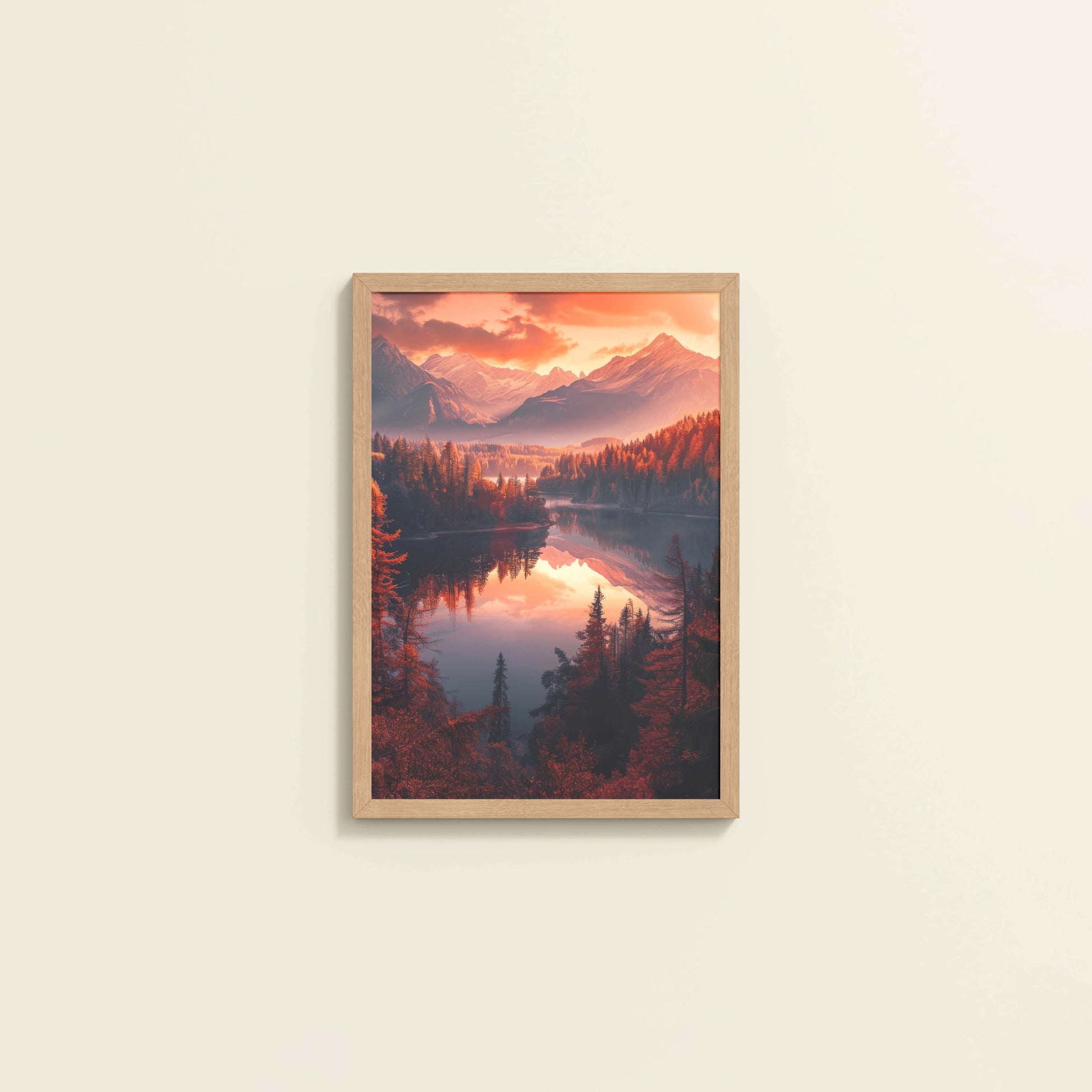 Wall View of Autumn Serenity – Scenic Landscape Photo Frame in Natrual Color Frame