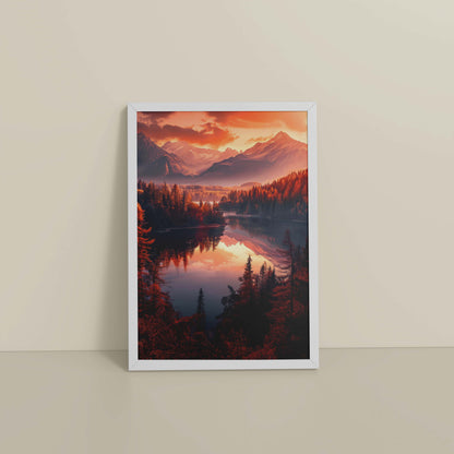 Floor View of Autumn Serenity – Scenic Landscape Photo Frame in White Color Frame