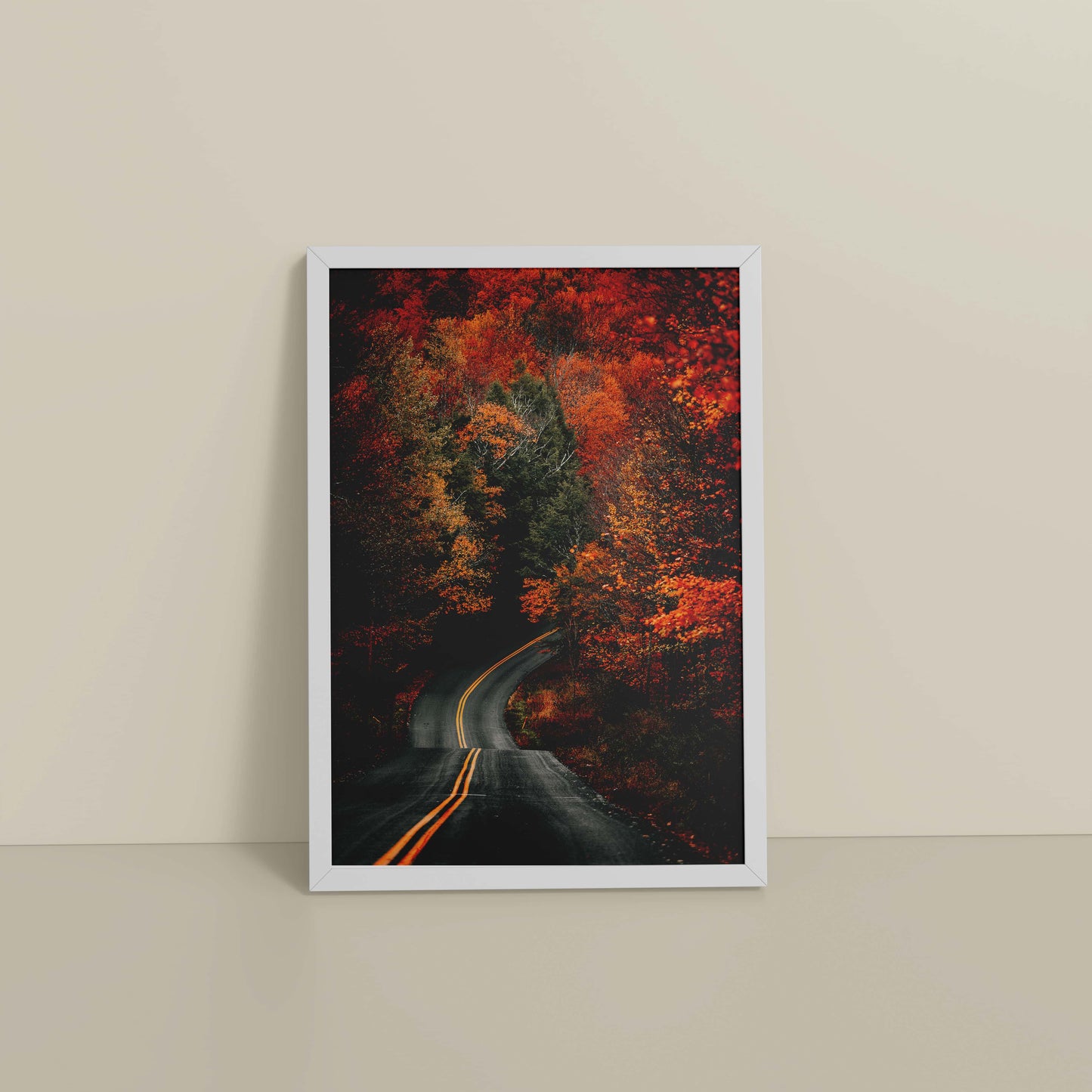Floor View of Nature Serenity – Beautiful Tree Canopy Landscape Wall Art in White Color Frame