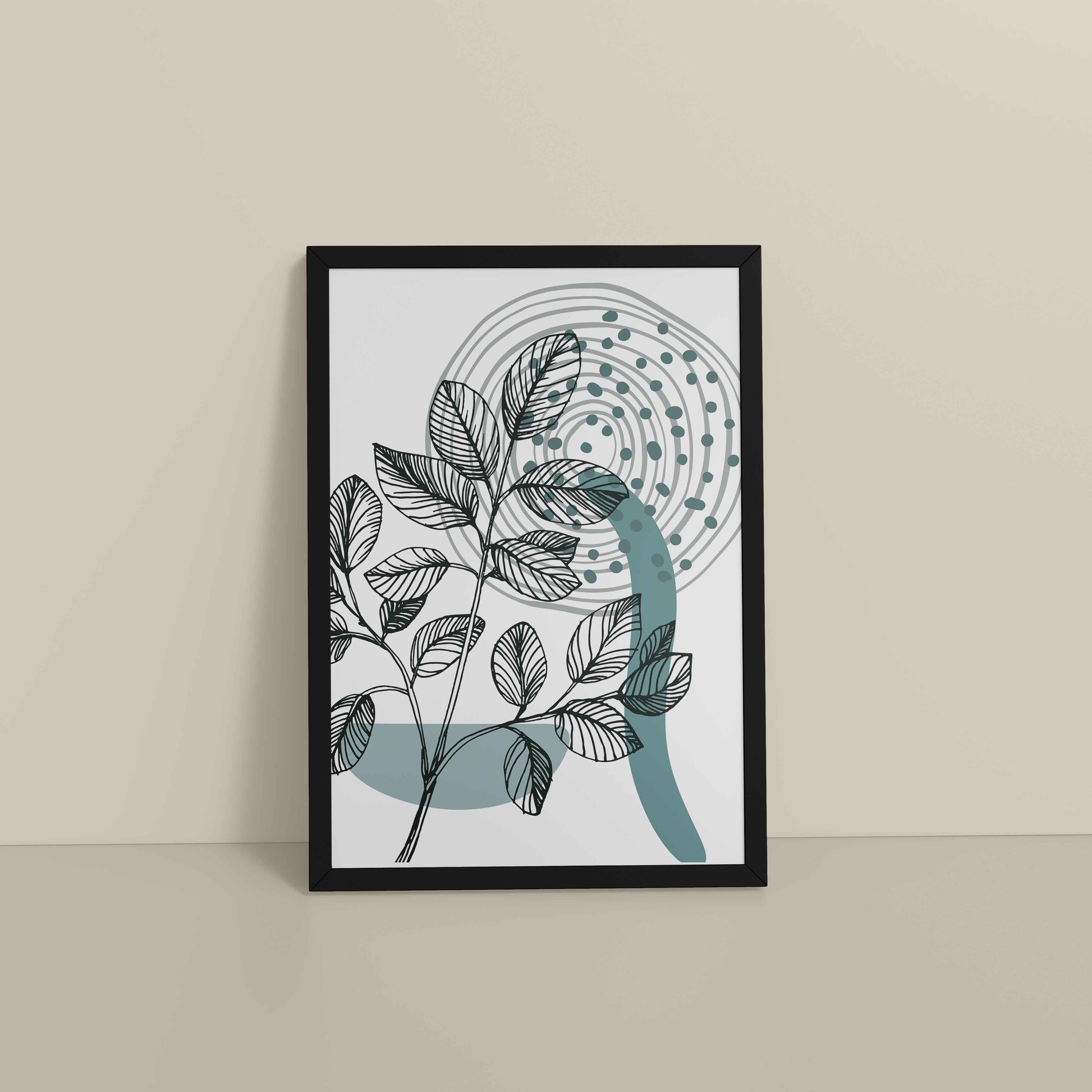 Floor View of Nature’s Rhythm – Contemporary Leaf Line Art in Black Color Frame