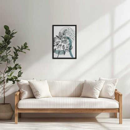 Living Room Cabinet Table Preview of Nature’s Rhythm – Contemporary Leaf Line Art in Black Color Frame