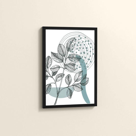 Side View of Nature’s Rhythm – Contemporary Leaf Line Art in Black Color Frame