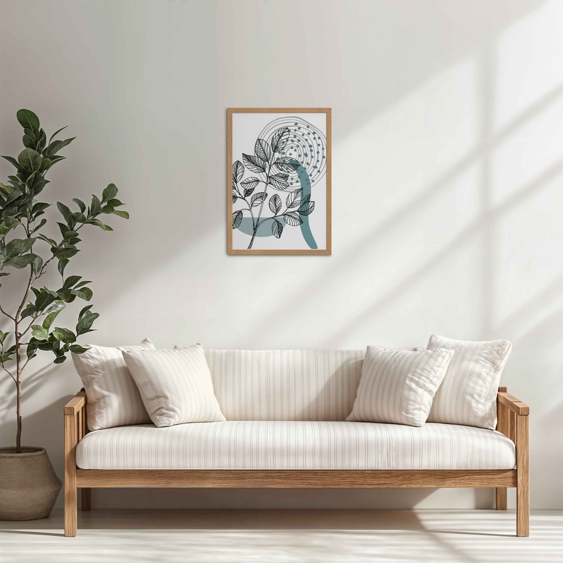 Living Room Cabinet Table Preview of Nature’s Rhythm – Contemporary Leaf Line Art in Natrual Color Frame