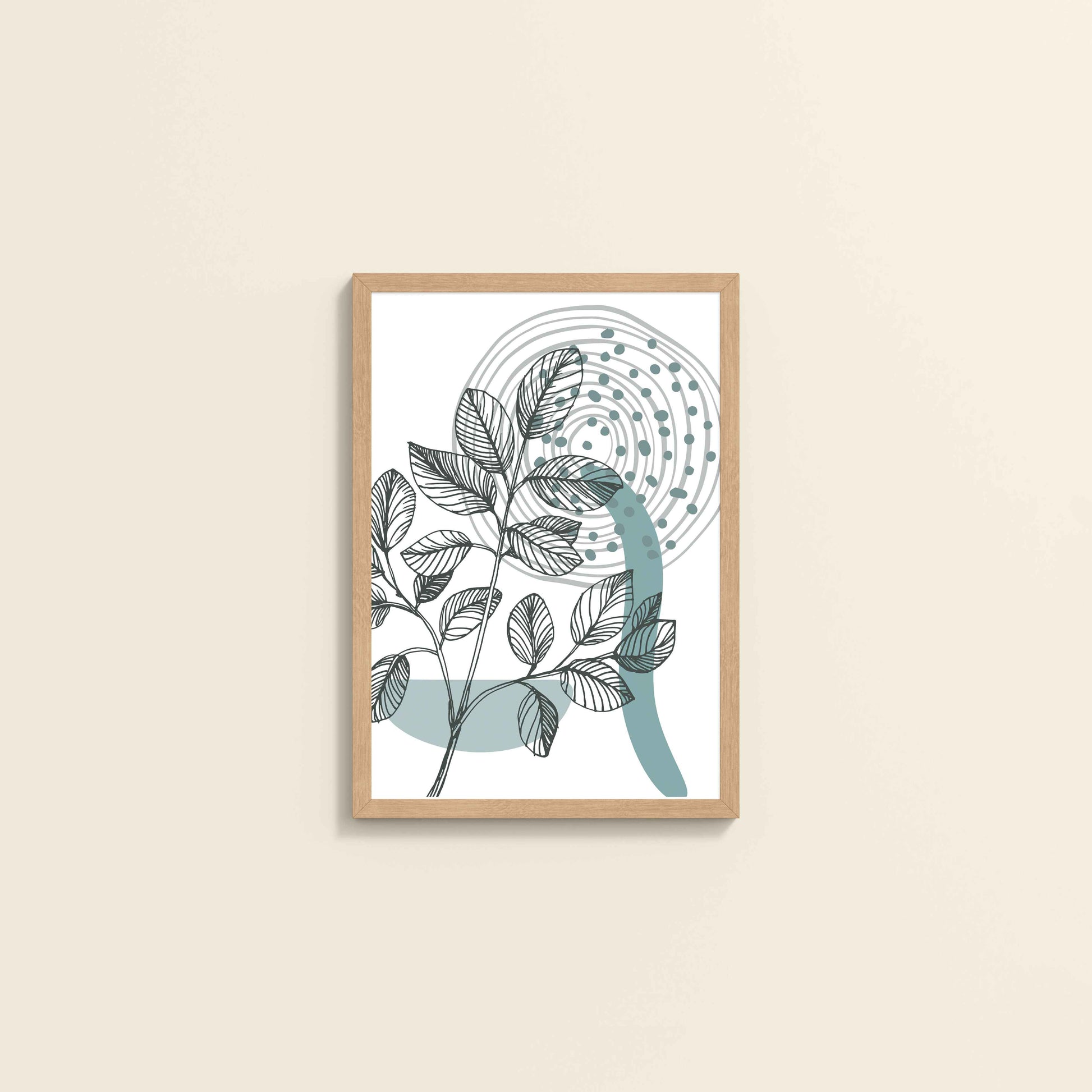 Wall View of Nature’s Rhythm – Contemporary Leaf Line Art in Natrual Color Frame