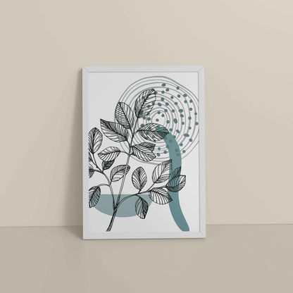 Floor View of Nature’s Rhythm – Contemporary Leaf Line Art in White Color Frame