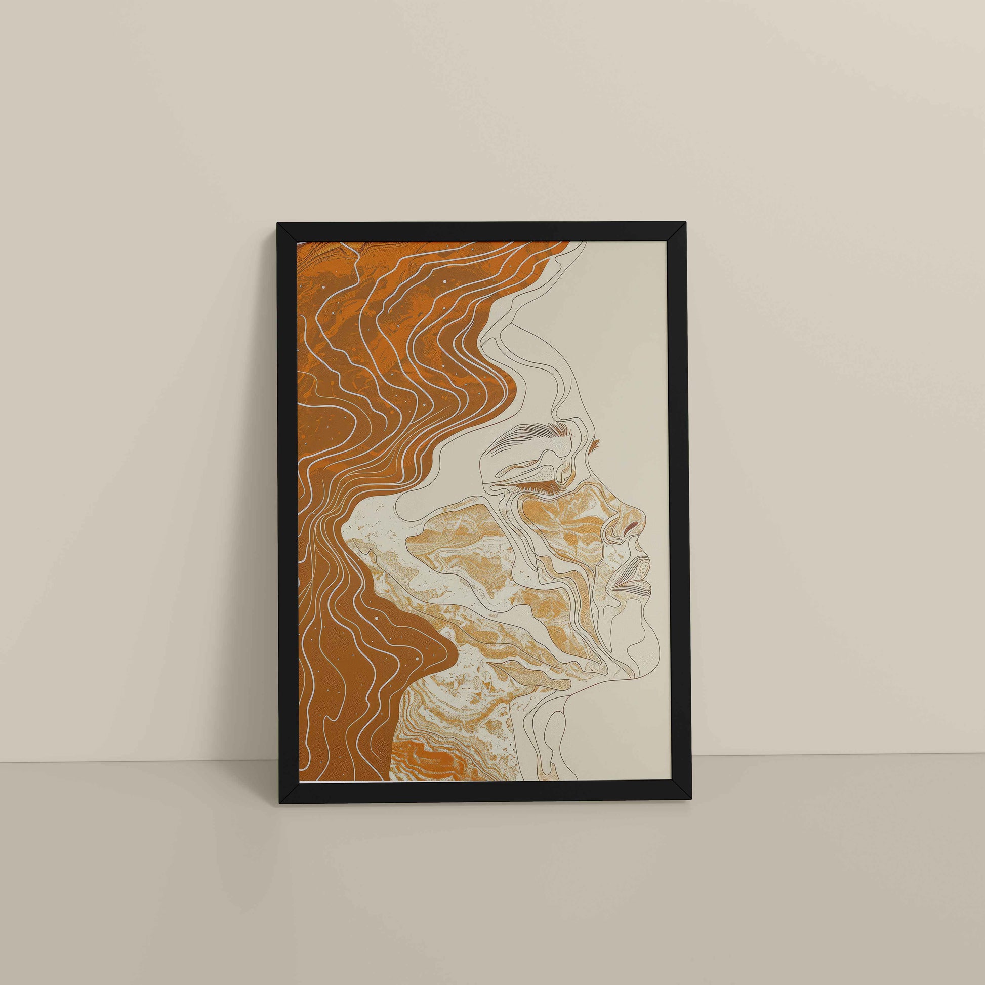 Floor View of Ethereal Flow – Abstract Female Line Art in Black Color Frame
