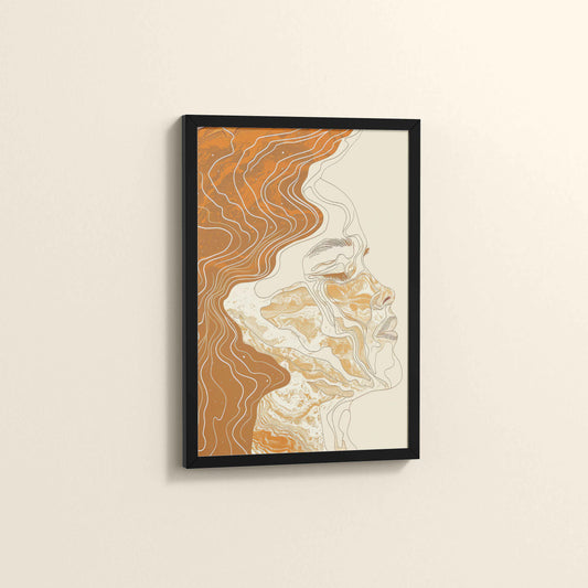 Side View of Ethereal Flow – Abstract Female Line Art in Black Color Frame