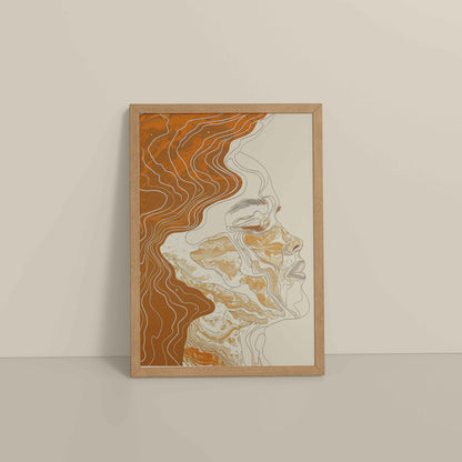 Floor View of Ethereal Flow – Abstract Female Line Art in Natrual Color Frame