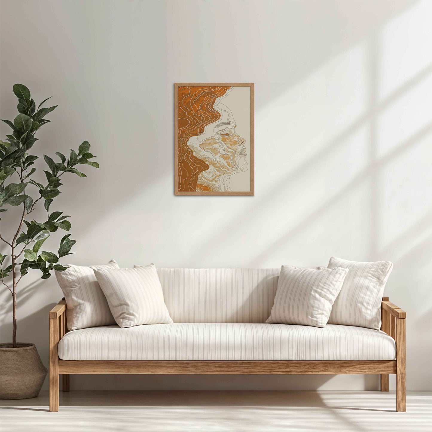 Living Room Cabinet Table Preview of Ethereal Flow – Abstract Female Line Art in Natrual Color Frame