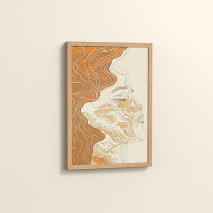 Side View of Ethereal Flow – Abstract Female Line Art in Natrual Color Frame