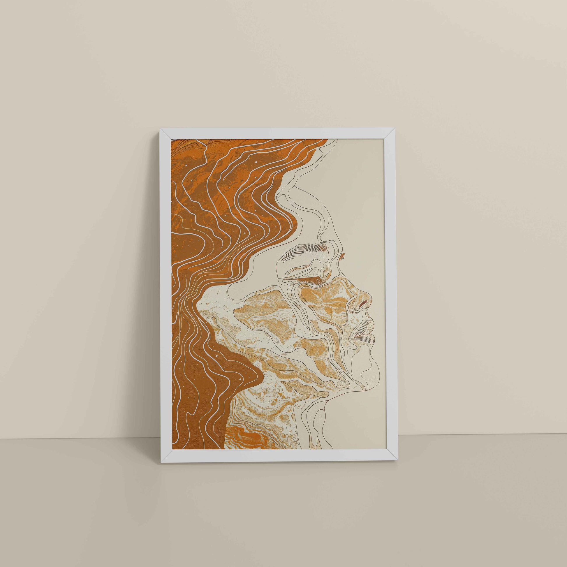 Floor View of Ethereal Flow – Abstract Female Line Art in White Color Frame