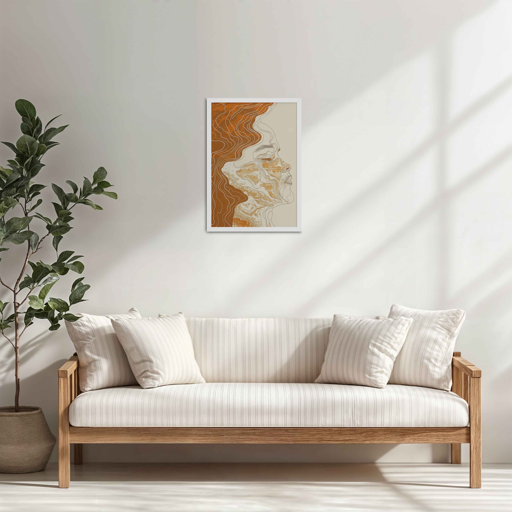 Living Room Cabinet Table Preview of Ethereal Flow – Abstract Female Line Art in White Color Frame