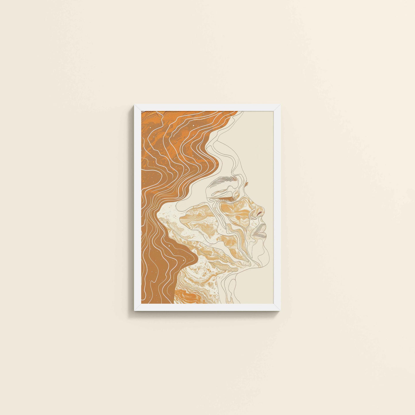 Wall View of Ethereal Flow – Abstract Female Line Art in White Color Frame