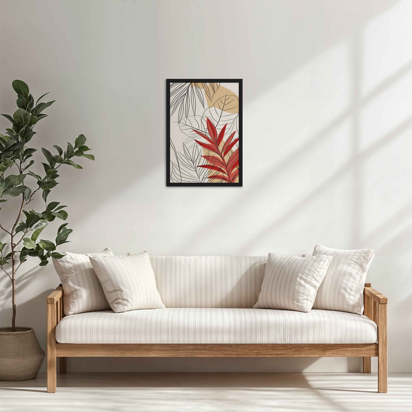 Living Room Cabinet Table Preview of Abstract Botanical Line Art – Floral & Leaf Motifs in Black Color Frame