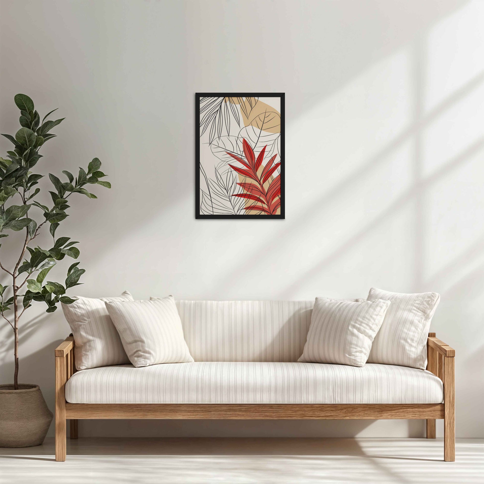 Living Room Cabinet Table Preview of Abstract Botanical Line Art – Floral & Leaf Motifs in Black Color Frame