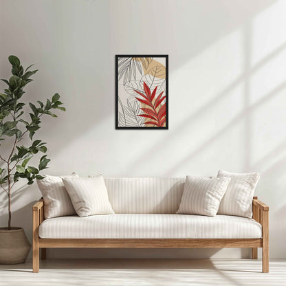Living Room Cabinet Table Preview of Abstract Botanical Line Art – Floral & Leaf Motifs in Black Color Frame