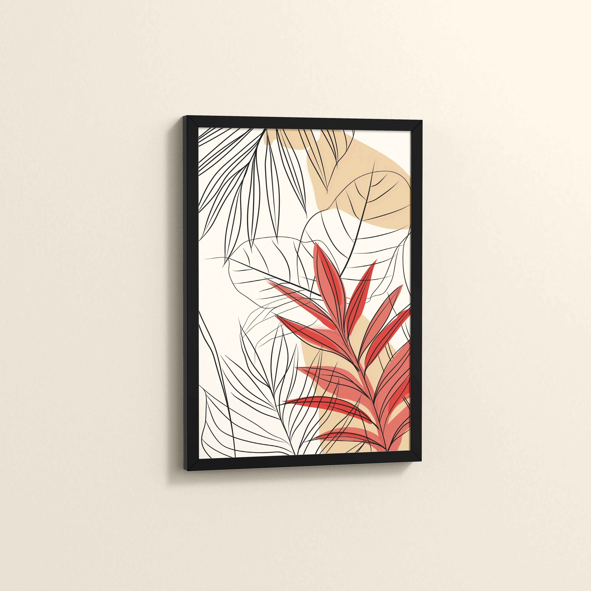 Side View of Abstract Botanical Line Art – Floral & Leaf Motifs in Black Color Frame
