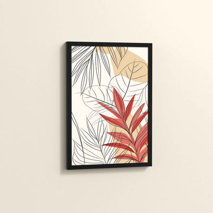 Side View of Abstract Botanical Line Art – Floral & Leaf Motifs in Black Color Frame
