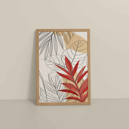 Floor View of Abstract Botanical Line Art – Floral & Leaf Motifs in Natrual Color Frame