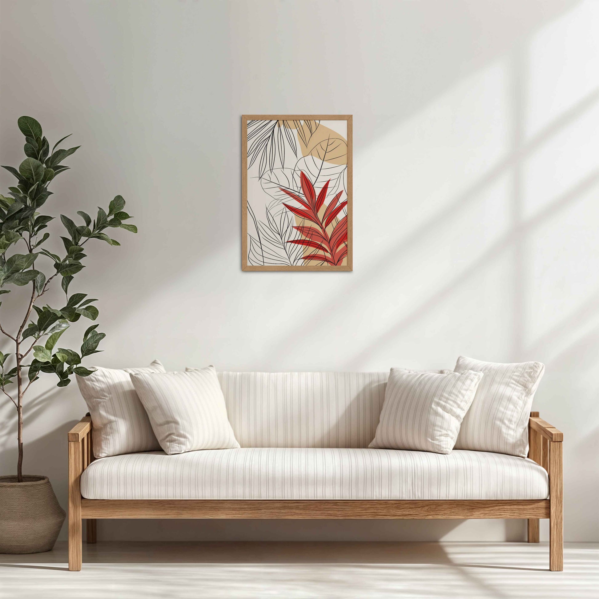 Living Room Cabinet Table Preview of Abstract Botanical Line Art – Floral & Leaf Motifs in Natrual Color Frame
