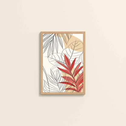 Wall View of Abstract Botanical Line Art – Floral & Leaf Motifs in Natrual Color Frame