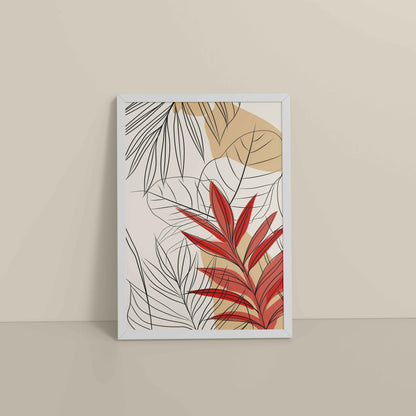 Floor View of Abstract Botanical Line Art – Floral & Leaf Motifs in White Color Frame