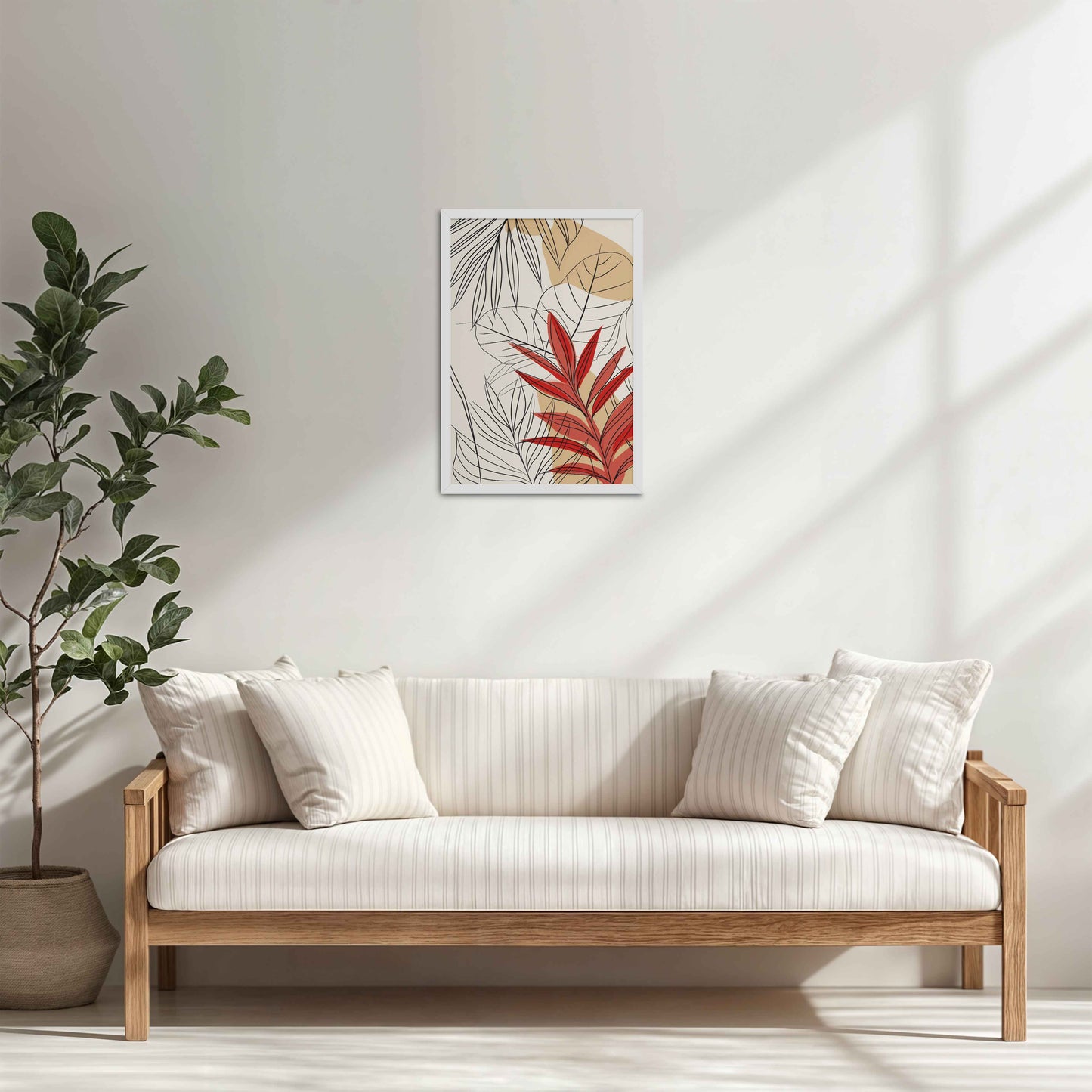 Living Room Cabinet Table Preview of Abstract Botanical Line Art – Floral & Leaf Motifs in White Color Frame