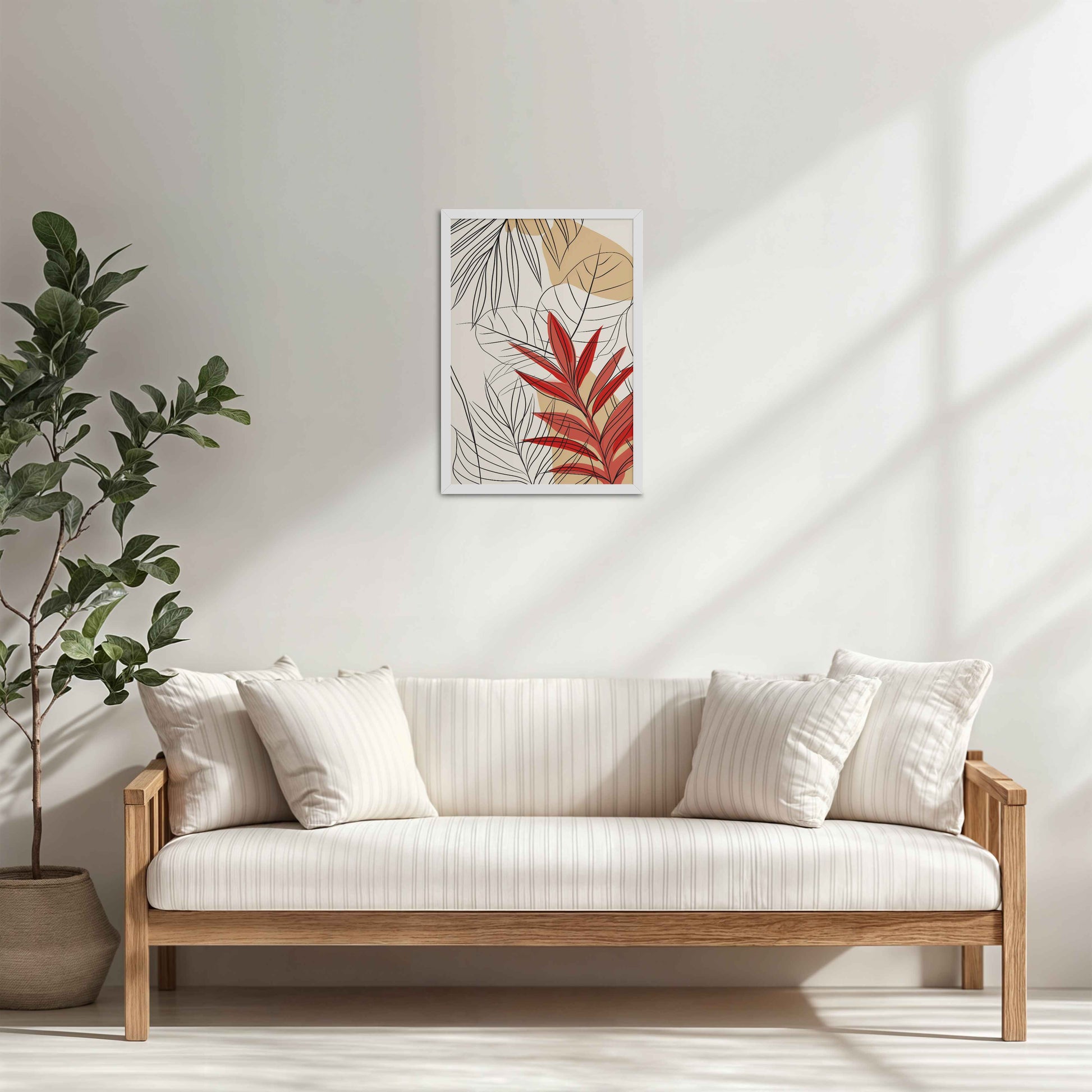 Living Room Cabinet Table Preview of Abstract Botanical Line Art – Floral & Leaf Motifs in White Color Frame