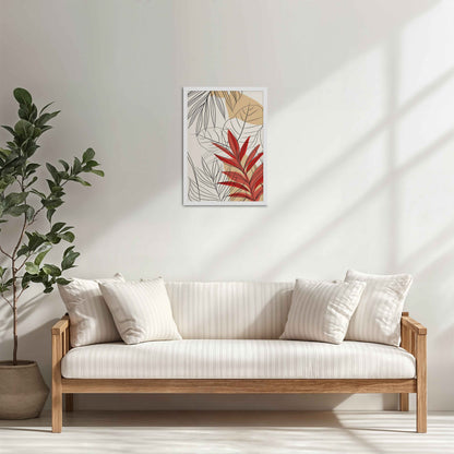 Living Room Cabinet Table Preview of Abstract Botanical Line Art – Floral & Leaf Motifs in White Color Frame